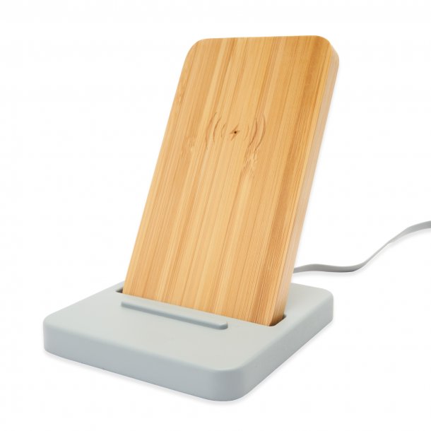 MARS Wireless eco charger stand in natural bamboo.