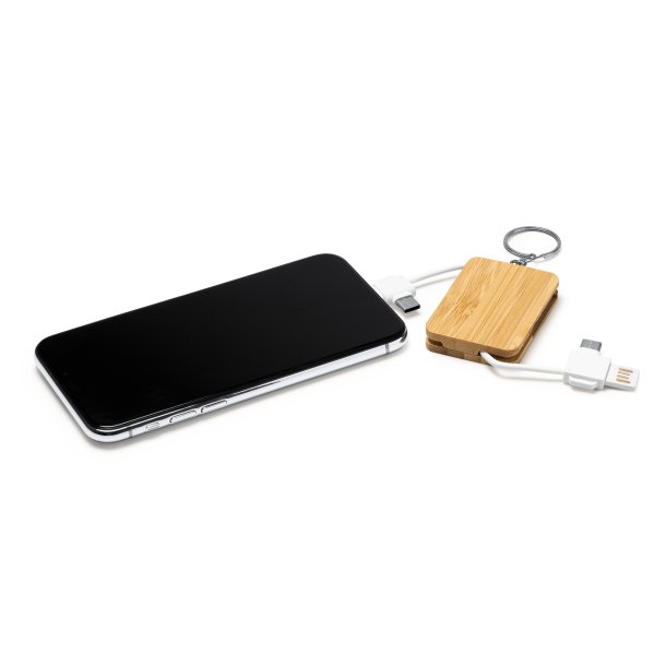 GASLY  Keyring with 3-in-1 charging cable made of bamboo