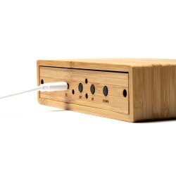 DUNCER Bordklokke med 5W trdls lader av bambus