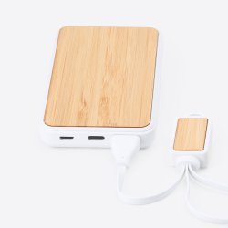 ROSSUM 5000 mAh powerbank av naturlig og brekraftig bambus og ABS