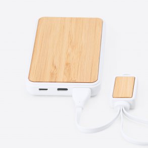 ROSSUM 5000 mAh powerbank av naturlig og brekraftig bambus og ABS