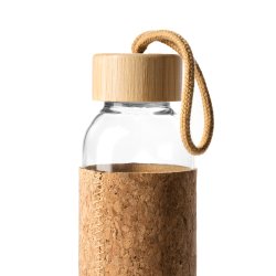 LAWAS Glassflaske med naturlig kork-hylse og bambus lokk 500 ml .