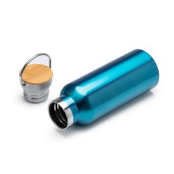 TISET Dobbeltvegget drikkeflaske i rustfritt stl med logo.Bambuslokk. 500 ml kapasitet.