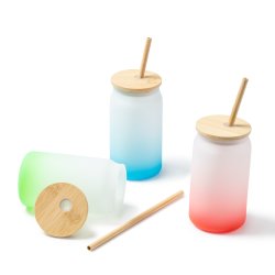 DALBY Borosilikatglass med bambuslokk og sugerr