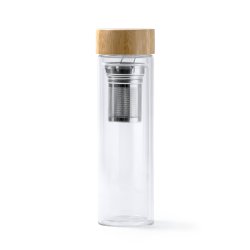 SAOKO Dobbeltvegget teflaske med bambuslokk, te- eller fruktsil, 420 ml