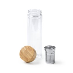 SAOKO Dobbeltvegget teflaske med bambuslokk, te- eller fruktsil, 420 ml