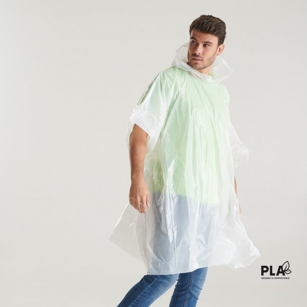 VOSTOK Compostable PLA transparent rain poncho.